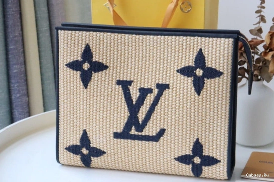 VUITTON LOUIS Monogram Toiletry Raffia Pouch 0120